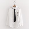 日系森女学院风小清新甜美猫咪领带，学生长袖衬衫女春夏打底白衬衣(白衬衣)