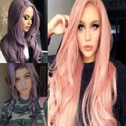欧美假发女 原宿紫色长卷发粉色大波浪卷长发中分化纤假发套