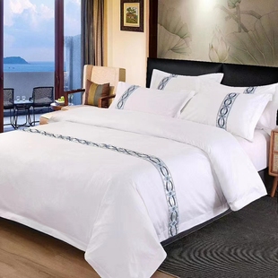 五星级宾馆酒店床上用品布草纯白色床单，被套四件套全棉，白纯棉(白纯棉)民宿