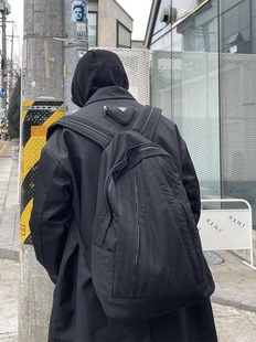 fararchive尼龙拉链双肩包潮牌书包，黑色日常通勤大容量背包