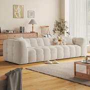 棉花糖沙发极简奶油风小户型客厅三人直排法式复古羊羔绒布艺沙发