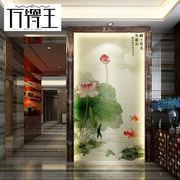中式玄关背景墙瓷砖雕刻壁画微晶石，过道走廊背景墙拼花餐厅墙荷花