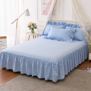 雾霾蓝~水洗棉纯色床单床裙单件保护防滑床套床罩单双人1.5/1.8m