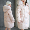 韩国童装女童羽绒服冬季90白鸭绒(白鸭绒)超大狐狸，毛领中长款皮草外套