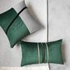 现代简约轻奢风墨绿色绒布抱枕套灰色拼接方枕样板房展厅沙发靠垫