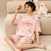 睡衣女夏季纯棉可爱韩版学生，短袖薄款两件套装可外穿春秋天家居服