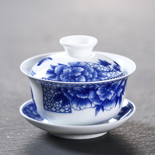 盖碗茶杯德化白瓷茶具大号，敬泡茶碗青花瓷陶瓷手绘功夫单个三才碗
