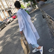 白色长款衬衫女长袖2020棉麻，防晒衣中长款开衫，衬衣薄款外套潮