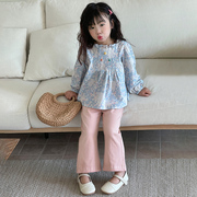 女童韩系小众气质碎花，花边领娃娃衫宝宝，幼儿园纯棉长袖衬衫衬衣