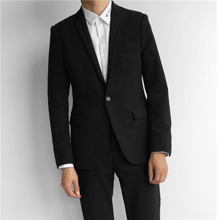 鸟系列春季男士休闲窄领小西装修身韩版小西服纯黑色单扣外套便西