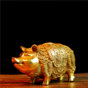 纯铜猪摆件招財猪存钱罐生肖，金属猪工艺品办公室，客厅桌面补缺角