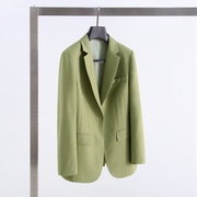 果绿色精纺羊毛一粒扣小西装，修身名媛西服，ol通勤职业西装外套