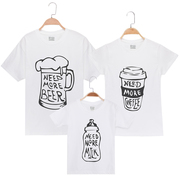 亲子装短袖T恤潮牌上衣 创意啤酒咖啡牛奶印花一家三口全棉打底衫