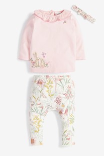 英国NEXT童装23秋新女宝宝粉色兔子长袖T恤打底裤子婴儿衣服套装