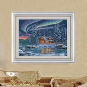 纯手工绣好的十字绣成品，浪漫雪屋风景，欧式客厅卧室装饰挂画