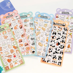 儿童卡通动物贴纸熊猫小狗，飞鸟猫咪松鼠，pvc防水手账韩国咕卡装饰
