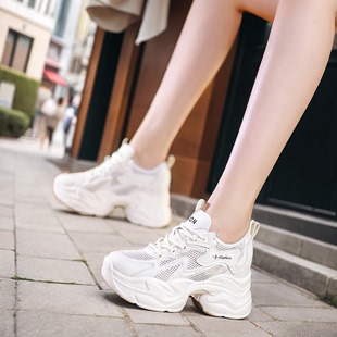 内增高小白鞋女网鞋，2024年厚底百搭网面透气夏天休闲运动鞋子