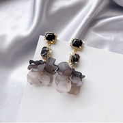 韩版气质水晶花朵耳环s925银针，黑玫瑰花瓣耳坠时尚网红耳饰女