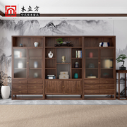 新中式实木书柜组合办公室储物柜，置物柜家用带，玻璃门书橱展示柜