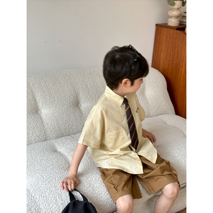 虾酱麻麻男童衬衫短袖套装夏季2024宝宝儿童装学院风韩系衣服