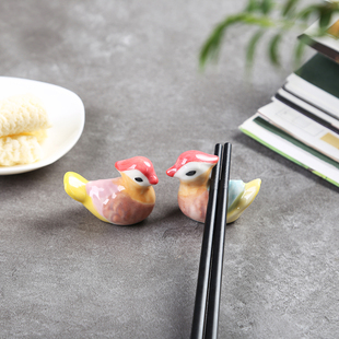 日式可爱陶瓷鸳鸯筷子，架家用餐具筷子，托筷枕筷架卡通小鸟酒店餐具