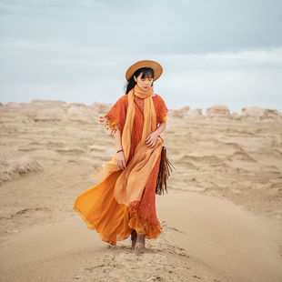 理想三旬女装新疆青海西藏旅游民族风斜肩不规则流苏披肩外套