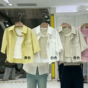 2024春夏韩版设计感休闲短款短袖衬衫+吊带背心上衣两件套女