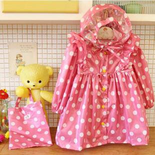 女童雨衣雨披公主儿童荷叶韩国边波点款宝宝送可爱幼儿园雨具手袋