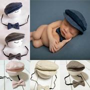 新生儿摄影鸭舌帽造型道具，宝宝拍照小男孩，绅士帽子领结满月礼帽