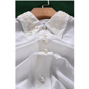 3.3复古港风vintage钉珠，白色雪纺衬衫长袖宽松版