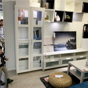 IKEA宜家百灵玻璃门书柜带门落地现代简约置物柜储物柜书架