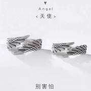 s925天使之翼羽毛翅膀，戒指复古时尚，设计男女创意高级感指环