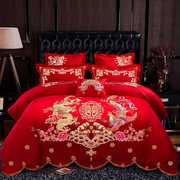 高档婚庆四件套大红色全棉，被套床单结婚刺绣纯棉六十件套床上用品