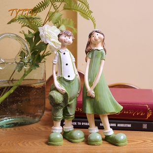美式乡村森林阳光绿色生活情侣飘逸款婚庆娃娃摆件树脂装饰