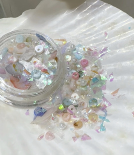 度假风仙女系天然海贝，米珠超薄贝壳玻璃纸珍珠，美甲饰品素材盒
