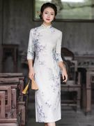 新中式旗袍2023年中长款改良年轻款气质日常可穿素色传统中袖