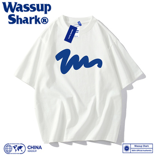 Wassup Shark短袖T恤圆领男女 夏季潮流简约纯色纯棉休闲宽松情侣