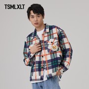 TSMLXLTTT Bear系列宽松休闲格纹夹克个性长袖衬衫男女同款