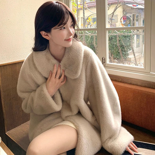 韩国水貂绒长毛，大衣女冬季高级软糯加厚保暖环保皮草毛毛外套