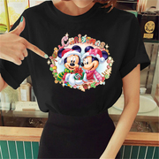 Christmas Mouse T-Shirt 外贸卡通圣诞老鼠印花女士黑色T恤