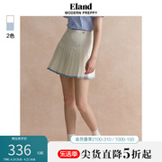 eland衣恋时尚半身裙，女百褶裙牛仔裙，a字裙短裙夏季