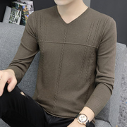 男士毛衣v领秋季韩版潮流青年，薄款打底衫上衣，修身纯色针织长袖t恤