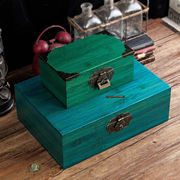 竹木实木带锁长方形木箱首饰绿色，收纳小木盒，桌面整理木盒子竹盒子
