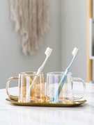 高档家用洗漱刷牙杯情侣创意牙杯一对简约玻璃漱口杯套装壁挂牙缸