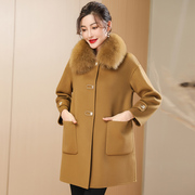 秋冬季高端双面羊绒大衣女，韩版小个子狐狸，毛领短款羊毛呢外套