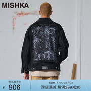王森同款MISHKA美式潮牌2023秋冬季男士复古牛仔衣服夹克外套