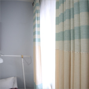 北欧风格条纹棉麻地中海窗帘，遮光卧室客厅定制落地窗书房成品