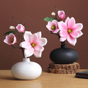 中式仿真手感保湿玉兰花艺套装陶瓷花瓶桌面摆放花卉客餐厅装饰品