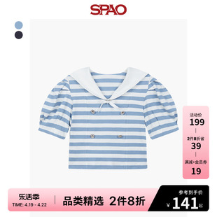 spao女士春季短款条纹海军风雪纺衫衬衫spbwd25s20