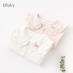 elfairy儿童衬衣女童衬衫纯棉，娃娃衫婴儿打底衫女宝宝春装上衣棉